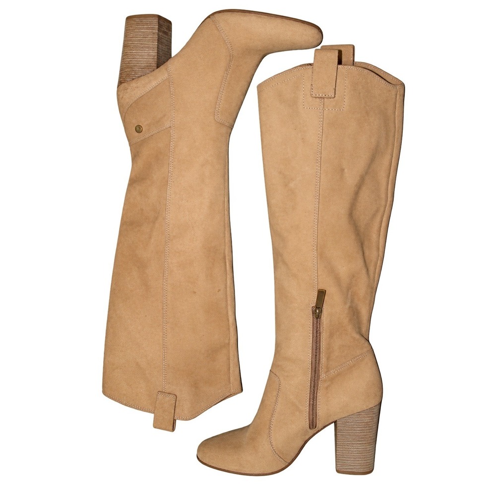 Louise et Cie LO-KIERNAN Leather Block Heel Knee High Boots 6.5 Tan Western Boho